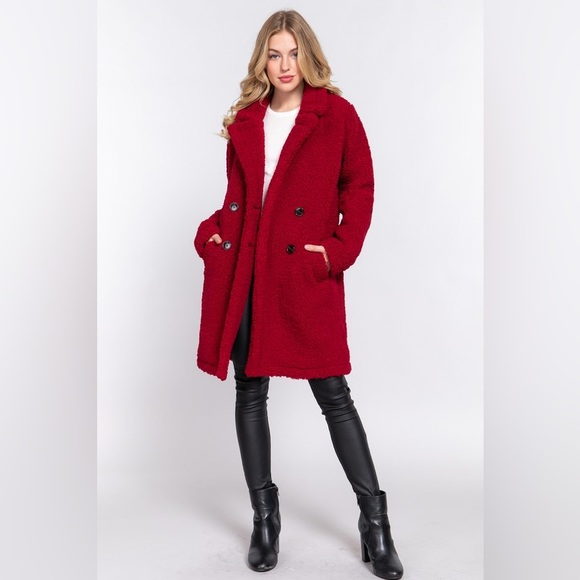 NWT! Farrah Faux Fur Teddy Peacoat Coat in Red Sizes S, M, L, Available - Picture 4 of 5